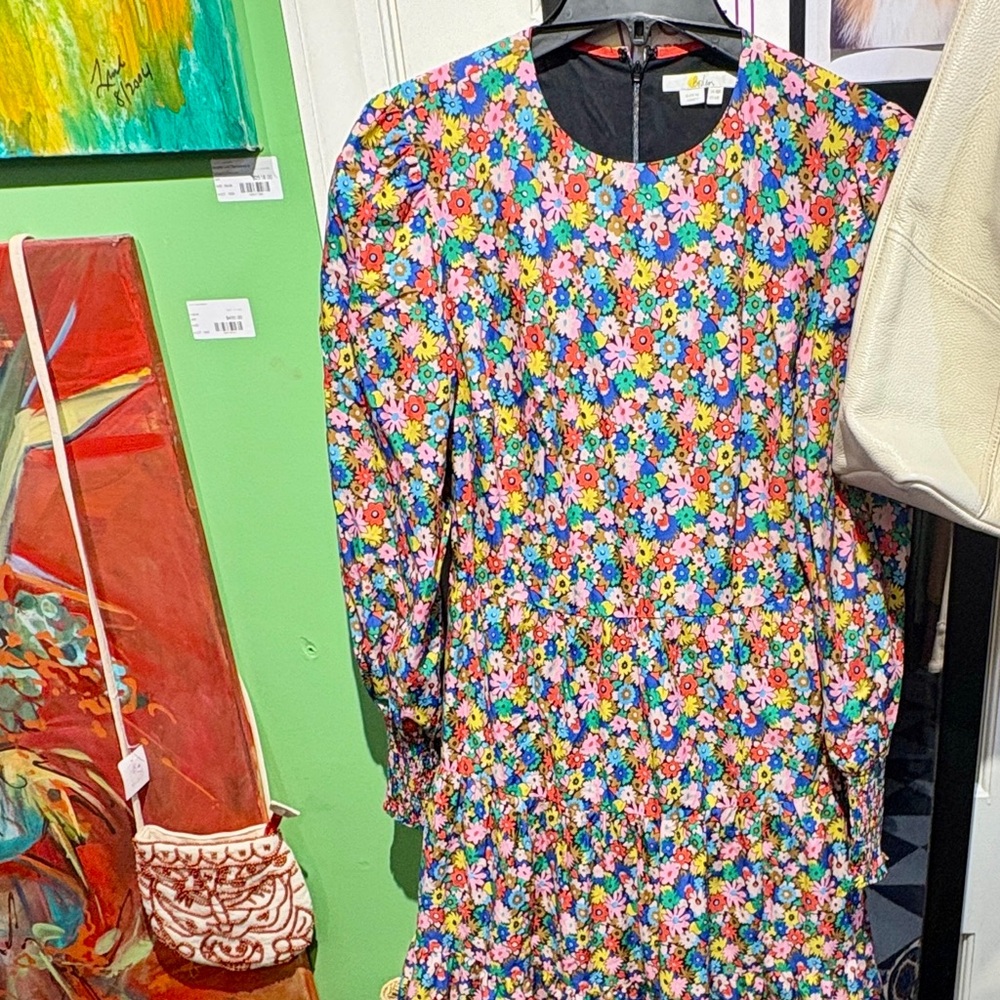 Boden Multi-Color Ditsy Floral Long Sleeve Tiered Maxi Dress